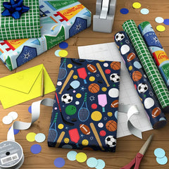 Sporty 3-Pack Wrapping Paper Mini Roll Bundle, 60 sq. ft. total