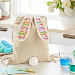 10" Spring Plaid Canvas Easter Bunny Gift Bag
