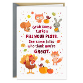 Cute Critter Poem Thanksgiving Card for Kids