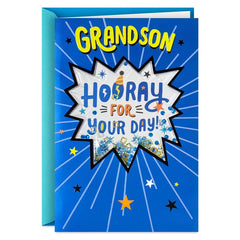 Hooray for Your Day Confetti Shaker Birthday Card for Grandson
