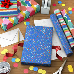 Stripes, Balloons and Dots 3-Pack Wrapping Paper Mini Roll Bundle, 60 sq. ft. total