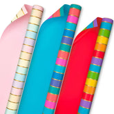 Stripes and Solids 3-Pack Reversible Wrapping Paper, 75 sq. ft. total
