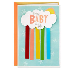 Sun and Cloud With Rainbow Streamers New Baby Card