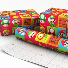 Super Mario™ on Colorful Squares Wrapping Paper, 17.5 sq. ft.