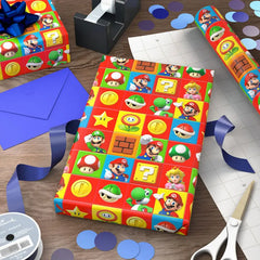 Super Mario™ on Colorful Squares Wrapping Paper, 17.5 sq. ft.