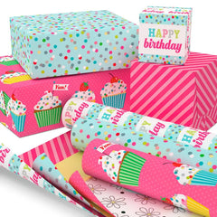 Sweet Birthday 3-Pack Reversible Wrapping Paper, 75 sq. ft. total