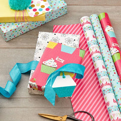 Sweet Birthday 3-Pack Reversible Wrapping Paper, 75 sq. ft. total