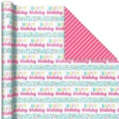Sweet Birthday 3-Pack Reversible Wrapping Paper, 75 sq. ft. total