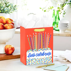 9.6" Cake and Candles Let's Celebrate Medium Birthday Gift Bag