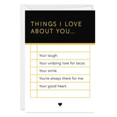 Things I Love About You List Custom Card