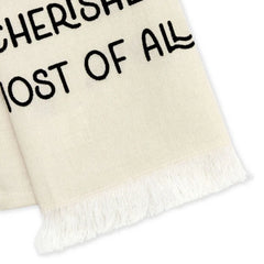 This Family Tan Fringed Tea Towel, 18x26