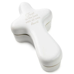 Trust in the Lord Cross-Shaped Lidded Trinket Dish