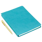 Turquoise Faux Leather Notebook With Pen