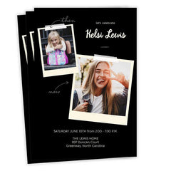 Black Then and Now Flat Graduation Party Invitation