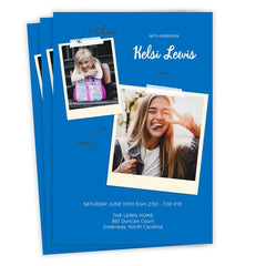 Blue Then and Now Flat Graduation Party Invitation