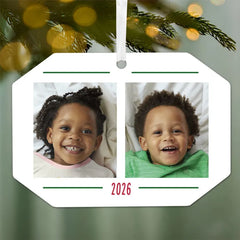 Two-Photo Metal Personalized Ornament, Custom Photo and Text