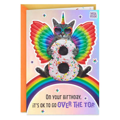Go Over the Top Unicorn Cat 8th Birthday Card With Decal