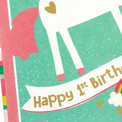 Unicorn and Rainbow First Birthday Card