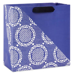 13" Blue Diagonal and Lace Large Gift Bag