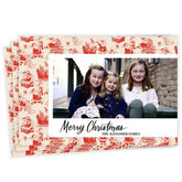 Vintage Santa Red Toile Flat Christmas Photo Card