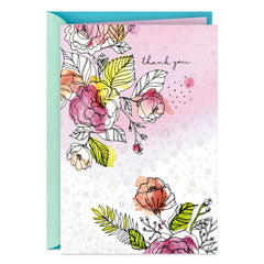 Watercolor Flowers and Sequins Blank Thank You Card