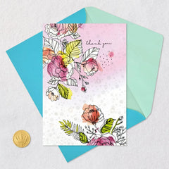 Watercolor Flowers and Sequins Blank Thank You Card
