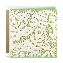 White Tropical Leaves on Mint Green Blank Card