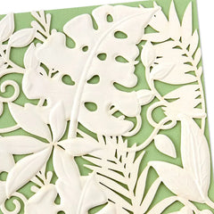 White Tropical Leaves on Mint Green Blank Card