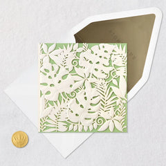 White Tropical Leaves on Mint Green Blank Card