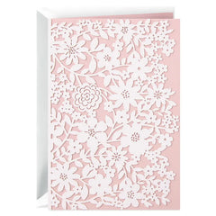 White Flowers on Blush Pink Blank Card