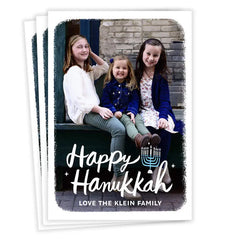 White Frame and Menorah Flat Hanukkah Photo Card