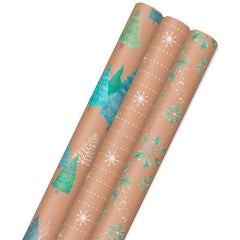 Winter Nature Kraft Prints 3-Pack Christmas Wrapping Paper, 90 sq. ft.
