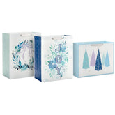 13" Winter Watercolors 3-Pack Assorted Large Holiday Gift Bag Bundle