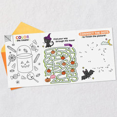 Color the Treats Halloween Card with Activities for Granddaughter