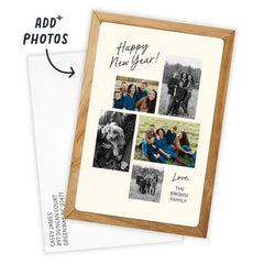 Rustic Frame Photo Collage Flat New Year Photo Card