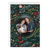 Colorful Woodland on Green Custom Christmas Card