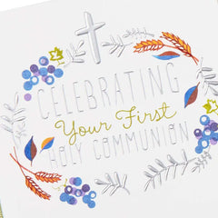 Wreath and Cross Religious First Communion Card
