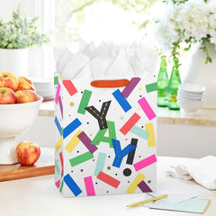 13" Yay! Colorful Confetti on White Large Gift Bag