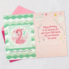 For a Fun and Fabulous Girl 2nd Birthday Card With Sticker