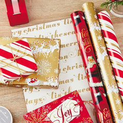Red and Gold 3-Pack Reversible Christmas Wrapping Paper, 120 sq. ft.