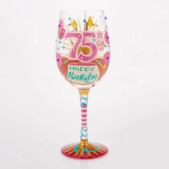 Lolita Happy 75th Birthday Handpainted Wine Glass, 15 oz.