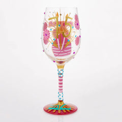 Lolita Happy 75th Birthday Handpainted Wine Glass, 15 oz.