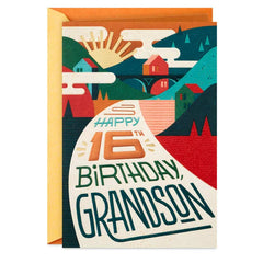 New Adventures and Happiness Ahead 16th Birthday Card for Grandson