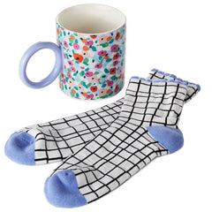 Abstract Floral Mug With Crew Socks, Set of 2