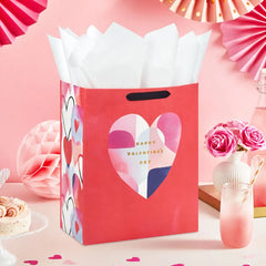 13" Abstract Heart on Red Large Valentine's Day Gift Bag With Tissue Paper