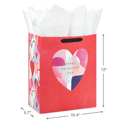 13" Abstract Heart on Red Large Valentine's Day Gift Bag With Tissue Paper