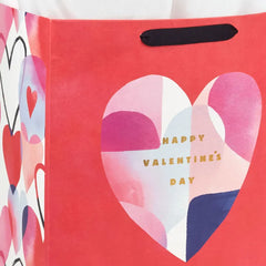 13" Abstract Heart on Red Large Valentine's Day Gift Bag With Tissue Paper