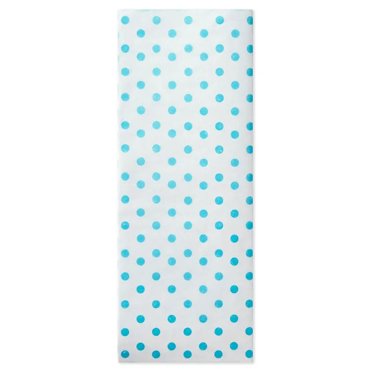 Aqua Blue Polka Dots on White Tissue Paper, 6 sheets