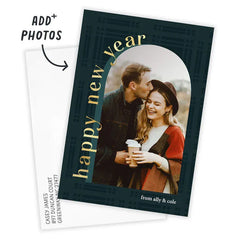 Arch on Green Plaid Flat New Year Photo Card