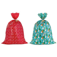Snowmen on Blue and Snowflakes on Red 2-Pack Giant Plastic Christmas Gift Bags